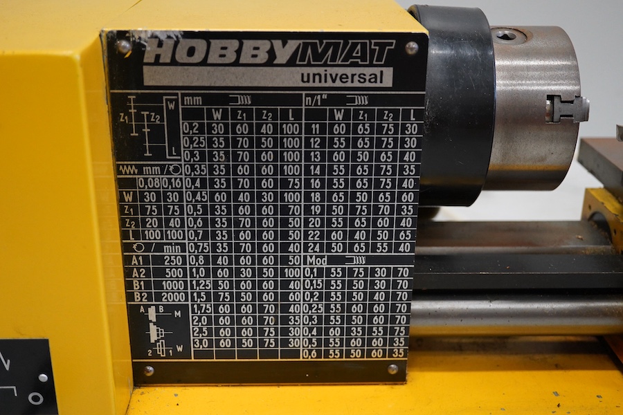 A Hobbymat Universal precision lathe, type MD65, length 79cm. Condition - fair to good.
